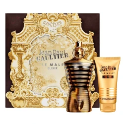 Jean Paul Gaultier Le Male Elixir Parfum Set for Men Amber Woody Fragrance 125ml Shower Gel
