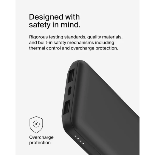 بنك طاقة BoostCharge بثلاث منافذ 10K مع USB-C 15 وات، USB-A مزدوج، كابل USB-A إلى USB-C بطول 15 سم، أسود من بيلكين - بيلكين - Image 2
