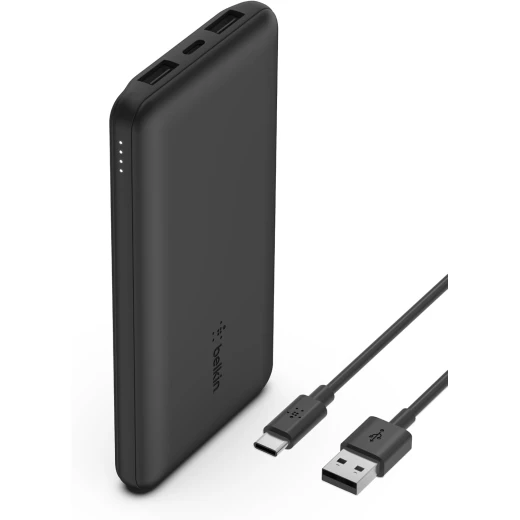 بنك طاقة BoostCharge بثلاث منافذ 10K مع USB-C 15 وات، USB-A مزدوج، كابل USB-A إلى USB-C بطول 15 سم، أسود من بيلكين