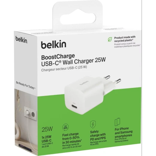 شاحن حائط بيلكين 25W USB-C: شحن سريع للهواتف والأجهزة اللوحية مع PPS White WCA012KQWH - بيلكين - Image 4