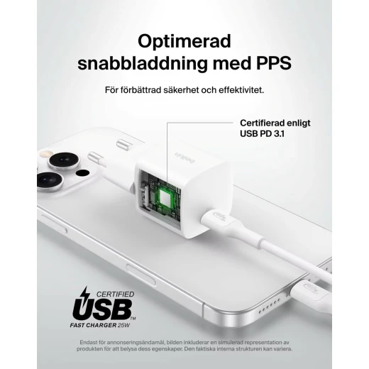 شاحن حائط بيلكين 25W USB-C: شحن سريع للهواتف والأجهزة اللوحية مع PPS White WCA012KQWH - بيلكين - Image 5