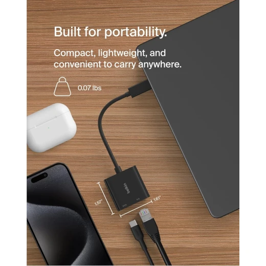 توصيل USB-C بمحول Ethernet + الشحن - نقل سريع للبيانات وتوصيل الطاقة من بيلكين - بيلكين - Image 7