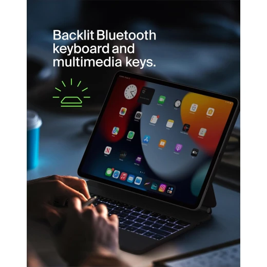 حافظة لوحة مفاتيح iPad من Pro مع حامل مغناطيسي، ولوحة مفاتيح بلوتوث بإضاءة خلفية، وعناصر تحكم متعددة الإيماءات، وتخزين قلم Apple، وحافظة جلدية، ولوحة مفاتيح QWERTY، ومفاتيح وسائط متعددة لجهاز iPadAir M2 مقاس 13 بوصة/ iPad Pro مقاس 12.9 بوصة من بيلكن - Image 6