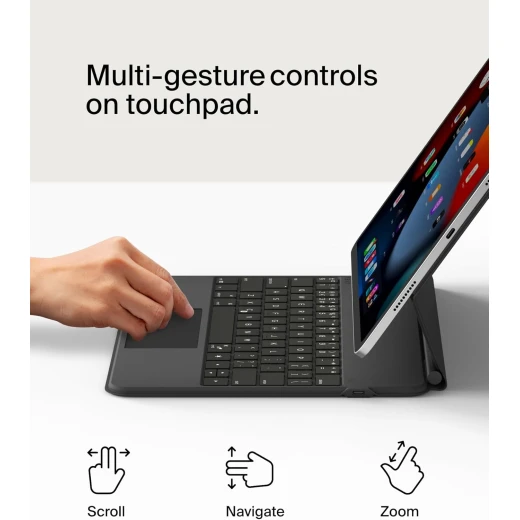 حافظة لوحة مفاتيح iPad من Pro مع حامل مغناطيسي، ولوحة مفاتيح بلوتوث بإضاءة خلفية، وعناصر تحكم متعددة الإيماءات، وتخزين قلم Apple، وحافظة جلدية، ولوحة مفاتيح QWERTY، ومفاتيح وسائط متعددة لجهاز iPadAir M2 مقاس 13 بوصة/ iPad Pro مقاس 12.9 بوصة من بيلكن - Image 5