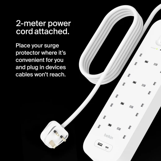 واقي من زيادة التيار بيلكين بـ 8 منافذ و USB-C و USB-A - بيلكين - Image 5