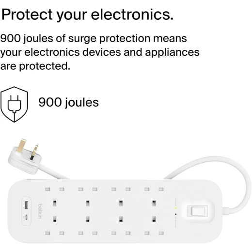 واقي من زيادة التيار بيلكين بـ 8 منافذ و USB-C و USB-A - بيلكين - Image 2
