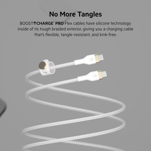 Belkin BoostCharge PRO Flex USB-C to USB-C Braided Silicone Cable, 3M, White - Belkin - Image 5