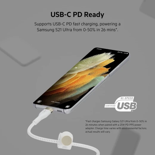 Belkin BoostCharge PRO Flex USB-C to USB-C Braided Silicone Cable, 3M, White - Belkin - Image 3