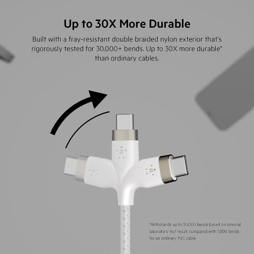 Belkin BoostCharge PRO Flex USB-C to USB-C Braided Silicone Cable, 3M, White - Belkin - Image 2