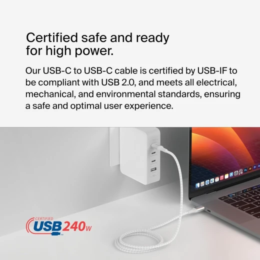 كابل بلكين بوست تشارج برو فليكس من USB-C إلى USB-C بطول 3 أمتار – أبيض - بيلكين - Image 4