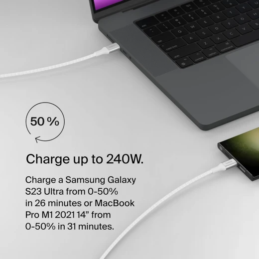 كابل بلكين بوست تشارج برو فليكس من USB-C إلى USB-C بطول 3 أمتار – أبيض - بيلكين - Image 3