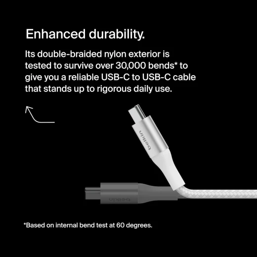 كابل بلكين بوست تشارج برو فليكس من USB-C إلى USB-C بطول 3 أمتار – أبيض - بيلكين - Image 2