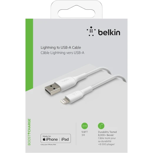 كابل بلكين بوست تشارج لايتنينغ – بطول 9.8 قدم / 3 متر – معتمد من MFi – شاحن USB إلى لايتنينغ لأجهزة آيفون – كابل آيفون – سلك شاحن آيفون – شاحن أبل – شاحن هاتف USB – باللون الأبيض. - بيلكين - Image 7
