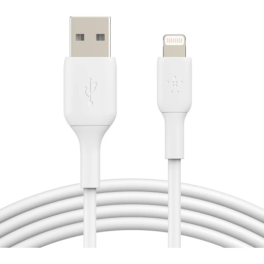 كابل بلكين بوست تشارج لايتنينغ – بطول 9.8 قدم / 3 متر – معتمد من MFi – شاحن USB إلى لايتنينغ لأجهزة آيفون – كابل آيفون – سلك شاحن آيفون – شاحن أبل – شاحن هاتف USB – باللون الأبيض. كابل بلكين بوست تشارج لايتنينغ – بطول 9.8 قدم / 3 متر – معتمد من MFi – شاحن USB إلى لايتنينغ لأجهزة آيفون – كابل آيفون – سلك شاحن آيفون – شاحن أبل – شاحن هاتف USB – باللون الأبيض.