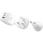 شاحن بلكين جداري 70 واط، 3 منافذ (2×USB-C، 1×USB-A)، شحن سريع، رؤوس UK/US، لأجهزة MacBook وiPhone وGalaxy – أبيض - بيلكين
