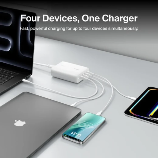 شاحن حائط بيلكين 200W USB-C GAN - 4 منافذ، شحن سريع - بيلكين - Image 2