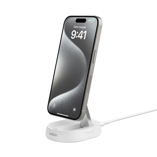 حامل شحن لاسلكي بلكين MagSafe بقوة 15 واط بتقنية Qi2 | شاحن مغناطيسي قابل للتحويل لأجهزة iPhone سلسلة 12 إلى 16، AirPods والأجهزة المتوافقة مع MagSafe | أبيض حامل شحن لاسلكي بلكين MagSafe بقوة 15 واط بتقنية Qi2 | شاحن مغناطيسي قابل للتحويل لأجهزة iPhone سلسلة 12 إلى 16، AirPods والأجهزة المتوافقة مع MagSafe | أبيض