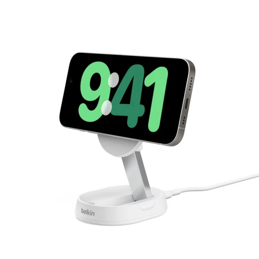 حامل شحن لاسلكي بلكين MagSafe بقوة 15 واط بتقنية Qi2 | شاحن مغناطيسي قابل للتحويل لأجهزة iPhone سلسلة 12 إلى 16، AirPods والأجهزة المتوافقة مع MagSafe | أبيض - بيلكين - Image 8