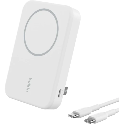 باور بنك بلكين لاسلكي محمول بقدرة 15 واط وسعة 8000 مللي أمبير، معتمد من Qi2 – شاحن MagSafe مزود بحامل مدمج قابل للطي، متوافق مع iPhone 17 وAir وPro وPro Max وGoogle Pixel 10 وغيرها – أبيض باور بنك بلكين لاسلكي محمول بقدرة 15 واط وسعة 8000 مللي أمبير، معتمد من Qi2 – شاحن MagSafe مزود بحامل مدمج قابل للطي، متوافق مع iPhone 17 وAir وPro وPro Max وGoogle Pixel 10 وغيرها – أبيض