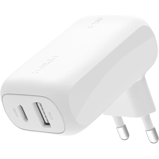 شاحن حائط Belkin BoostCharge 42W بمنفذين - شحن سريع شاحن حائط Belkin BoostCharge 42W بمنفذين - شحن سريع