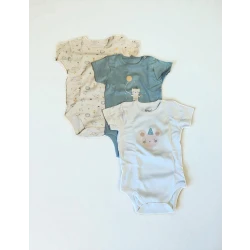 junior Super Soft Cotton Baby Bodysuit Set – 3 Short Sleeve Pieces (0–3 Months)