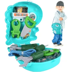 Amigo Children's Tool Box, 17 Pieces Dinosaur Children's Tool Set with Dinosaur Backpack, Saw, Screws and Hammer, Children's Tool Construction Tools, Toys for Girls Boys 3 4 5 6 Years