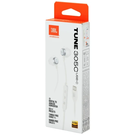 سماعات أذن سلكية JBL Tune 305C بيضاء مع USB-C - جي بي ال - Image 4