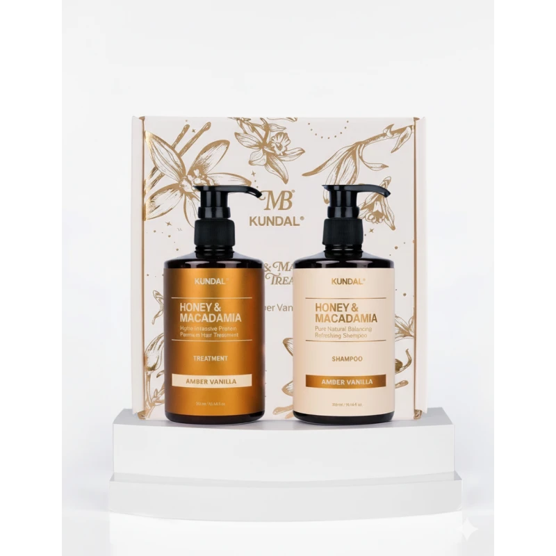 Kundal Honey & Macadamia Shampoo & Treatment Set Amber Vanilla 2 pcs 300 ml - Kundal