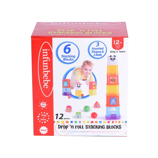 infunbebe Drop 'n Roll Stacking Blocks Blocks Set for Kids 12 Pieces - infunbebe - Image 2