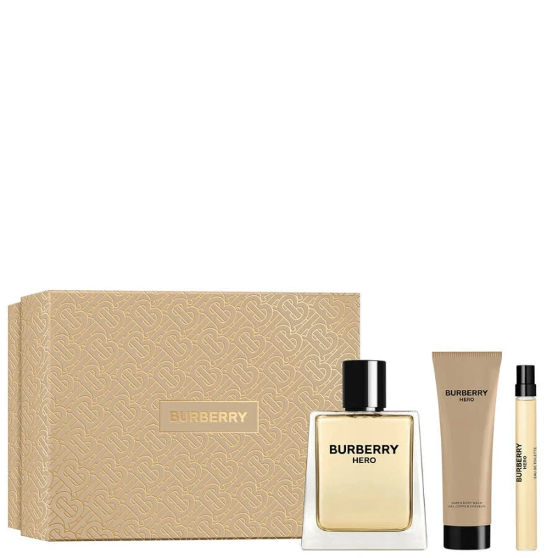 مجموعة Burberry Hero للرجال EDT 100 مل + قلم 10 مل + جل استحمام - بيربيري
