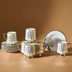 طقم أكواب قهوة كاراجا غوز لـ 6 أشخاص - 90 مل بورسلين