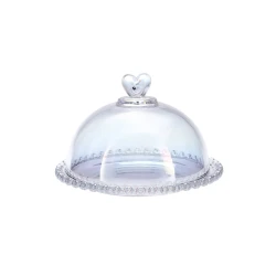 Karaca Rory 19 cm Glass Cake Dome, Elegant Luster Finish Serving Stand with Lid, 2-Piece Set for Small Cakes, Pastries & Desserts – Iridescent