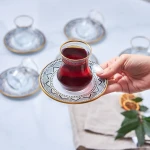 طقم شاي كاراجا جلوب لـ 6 أشخاص - أكواب زجاجية 120 مل وأطباق - كراجا