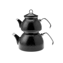 طقم إبريق شاي كاراجا ميجا بالمينا الأسود - 3 قطع