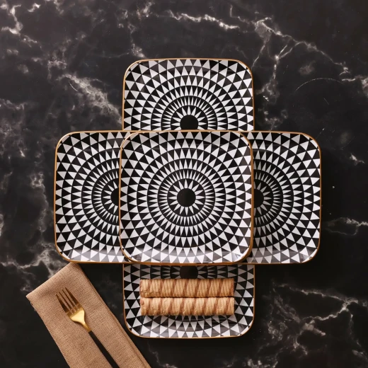 Karaca Black Gold 6-Piece Square Glass Dessert Plates - karaca - Image 4