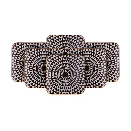 Karaca Black Gold 6-Piece Square Glass Dessert Plates