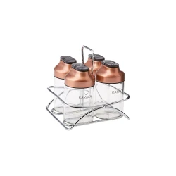 Karaca Dimple Cooper 5-Piece Glass Spice Jar Set – Includes Stand, Copper Accents, Preserves Freshness, Stylish & Organized Kitchen Storage