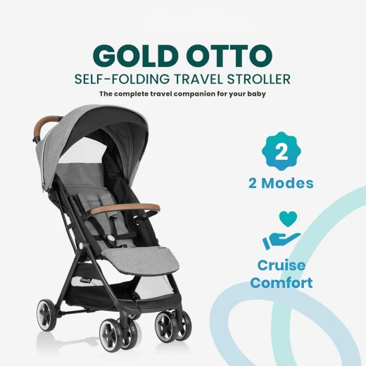 عربة أطفال Evenflo Gold Otto ذاتية الطي، خفيفة الوزن، متوافقة مع مقعد السيارة، لون Moonstone - ايفين فلو - Image 8