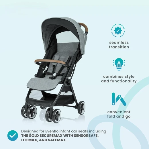 عربة أطفال Evenflo Gold Otto ذاتية الطي، خفيفة الوزن، متوافقة مع مقعد السيارة، لون Moonstone - ايفين فلو - Image 7