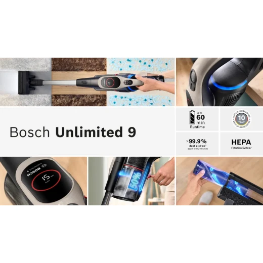 مكنسة كهربائية يدوية لاسلكية سوداء Bosch Unlimited 9 - تنظيف قوي - بوش - Image 15