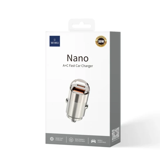 شاحن سيارة وي وو Nano 30W سريع بمنفذي USB-A و USB-C شاحن سيارة وي وو Nano 30W سريع بمنفذي USB-A و USB-C