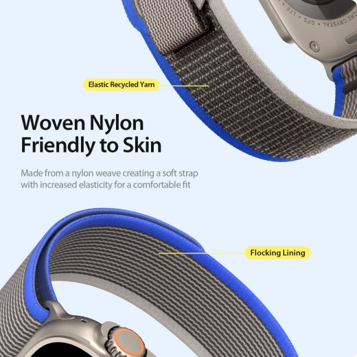 حزام DUXDUCIS Apple Watch Trail Loop أزرق/رمادي من النايلون المنسوج 42-49 ملم - Image 6