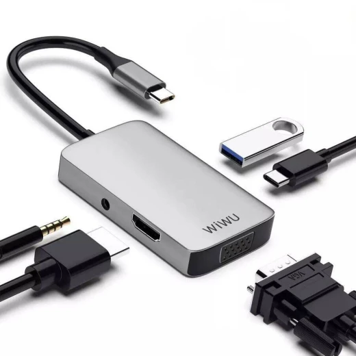 محور وي وو Alpha 5 في 1 USB-C: HDMI، صوت، USB 3.0، VGA محور وي وو Alpha 5 في 1 USB-C: HDMI، صوت، USB 3.0، VGA
