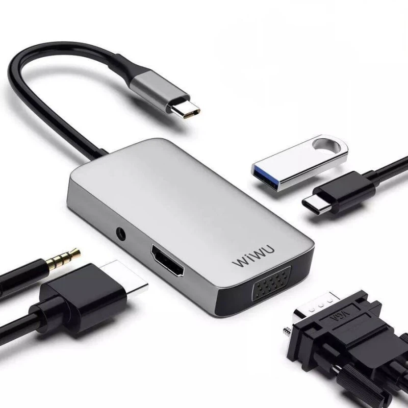 محور وي وو Alpha 5 في 1 USB-C: HDMI، صوت، USB 3.0، VGA - وي وُو