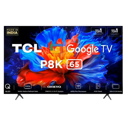 تلفزيون TCL 65 بوصة موديل 65P8K – دقة 4K QLED، نظام Google TV، لون أسود، معدل تحديث عالي 120Hz أو 144Hz تلفزيون TCL 65 بوصة موديل 65P8K – دقة 4K QLED، نظام Google TV، لون أسود، معدل تحديث عالي 120Hz أو 144Hz