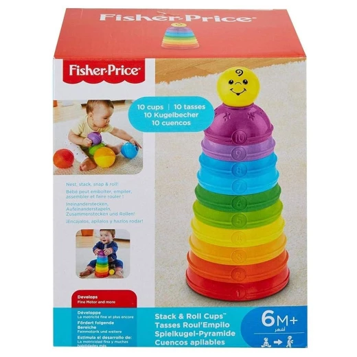Fisher-Price Stack & Roll Cups, 10 Colorful Numbered Stacking & Nesting Cups with Rattle Ball, Baby Developmental Toy, Ages 6+ Months - Image 9