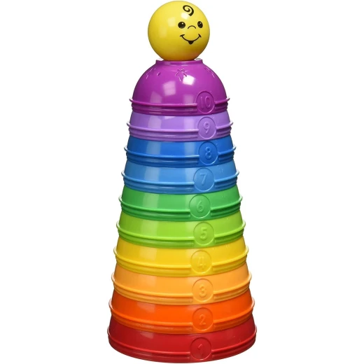 Fisher-Price Stack & Roll Cups, 10 Colorful Numbered Stacking & Nesting Cups with Rattle Ball, Baby Developmental Toy, Ages 6+ Months