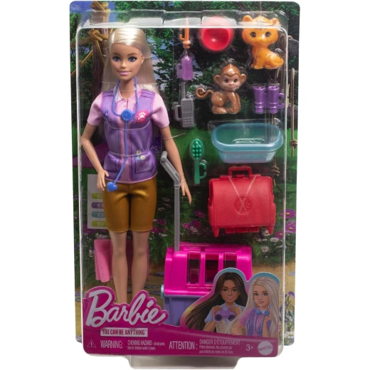 Barbie Animal Rescue Playset with Blonde Doll, Monkey & Tiger Figures, Carrier & Accessories for Kids - Barbie - Image 6