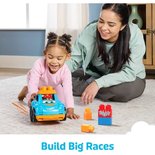 MEGA BLOKS Fisher-Price Toddler Building Blocks Toy Car, Ricky Race Car with 6 Pieces and Storage, 1 Figure, Blue, Gift Ideas for Kids Age 1+ Years, HKN41 - Mega Bloks - Image 4