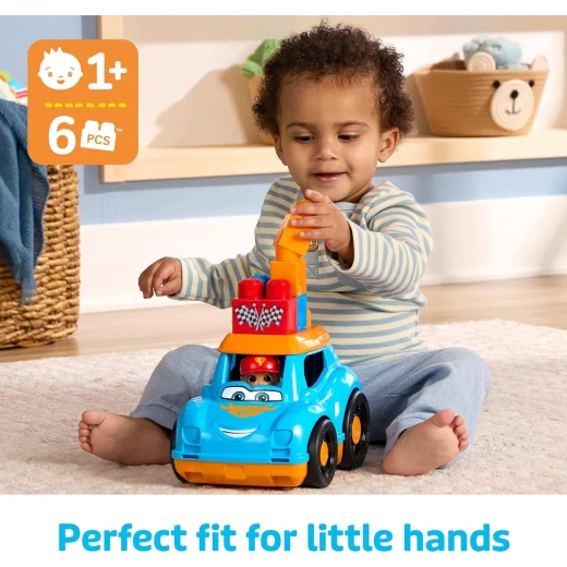MEGA BLOKS Fisher-Price Toddler Building Blocks Toy Car, Ricky Race Car with 6 Pieces and Storage, 1 Figure, Blue, Gift Ideas for Kids Age 1+ Years, HKN41 - Mega Bloks - Image 6